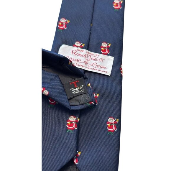 Robert Talbott for House of Logan Hand Sewn Blue Christmas Tie with Santa Claus - Picture 4 of 6